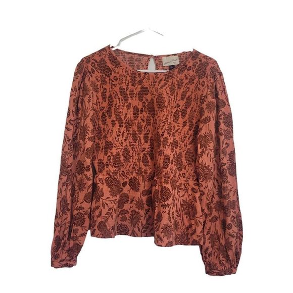 UNIVERSAL Thread Women's Coral Floral Cotton/Rayon/Spandex Smocked Balloon Sleev - Picture 3 of 9